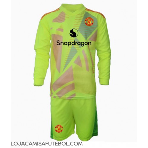 Camisa de Futebol Manchester United Goleiro Equipamento Secundário Infantil 2024-25 Manga Comprida (+ Calças curtas)